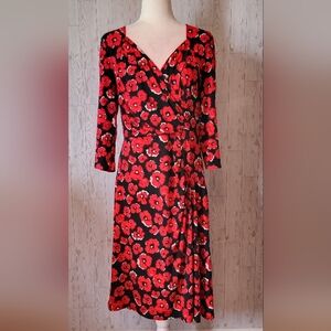 Boston Design Studio Floral Red and Black Wrap Dress Women's Size 10